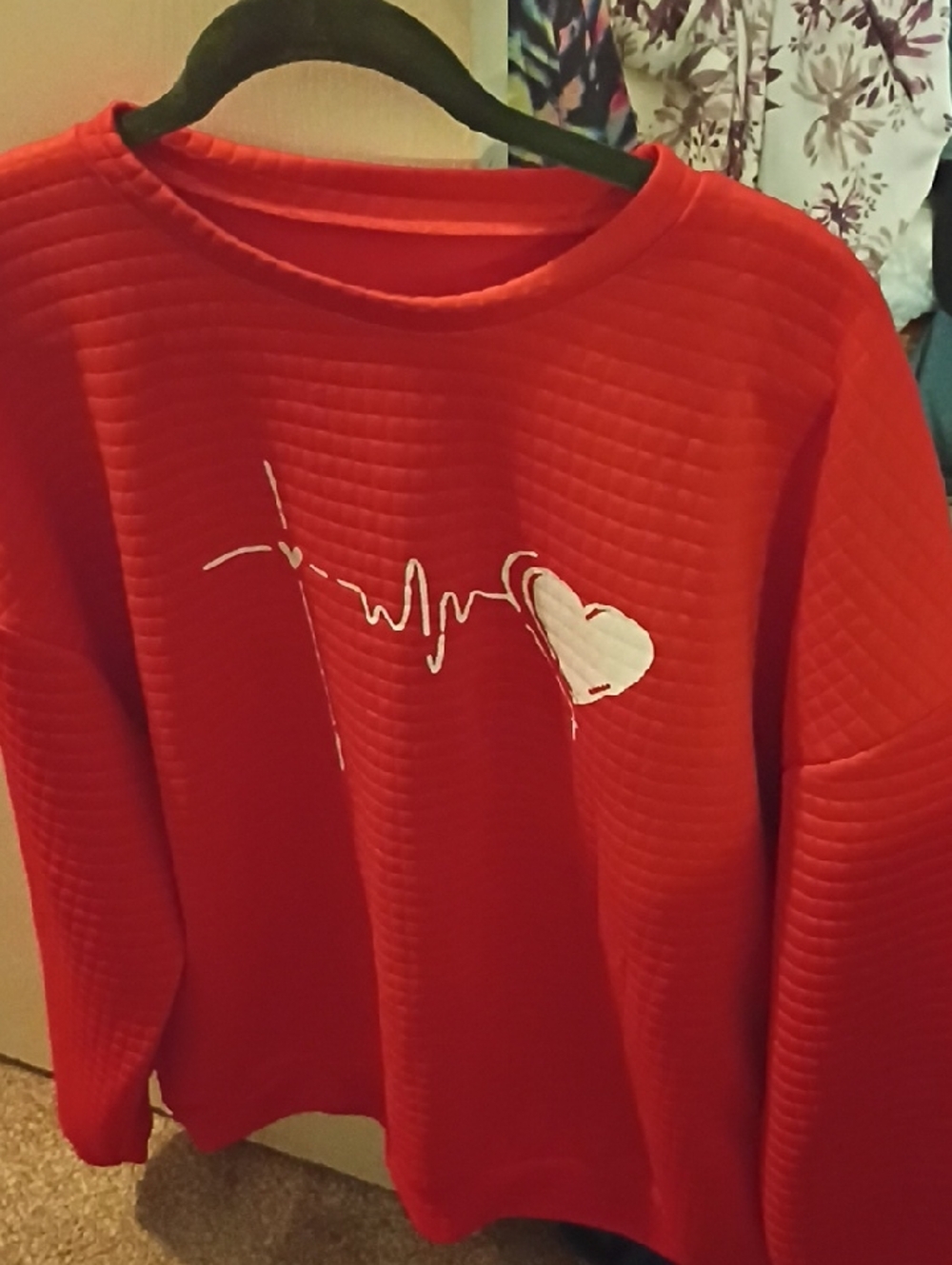 Red Heartbeat Quilted Sweatshirt - Brand: